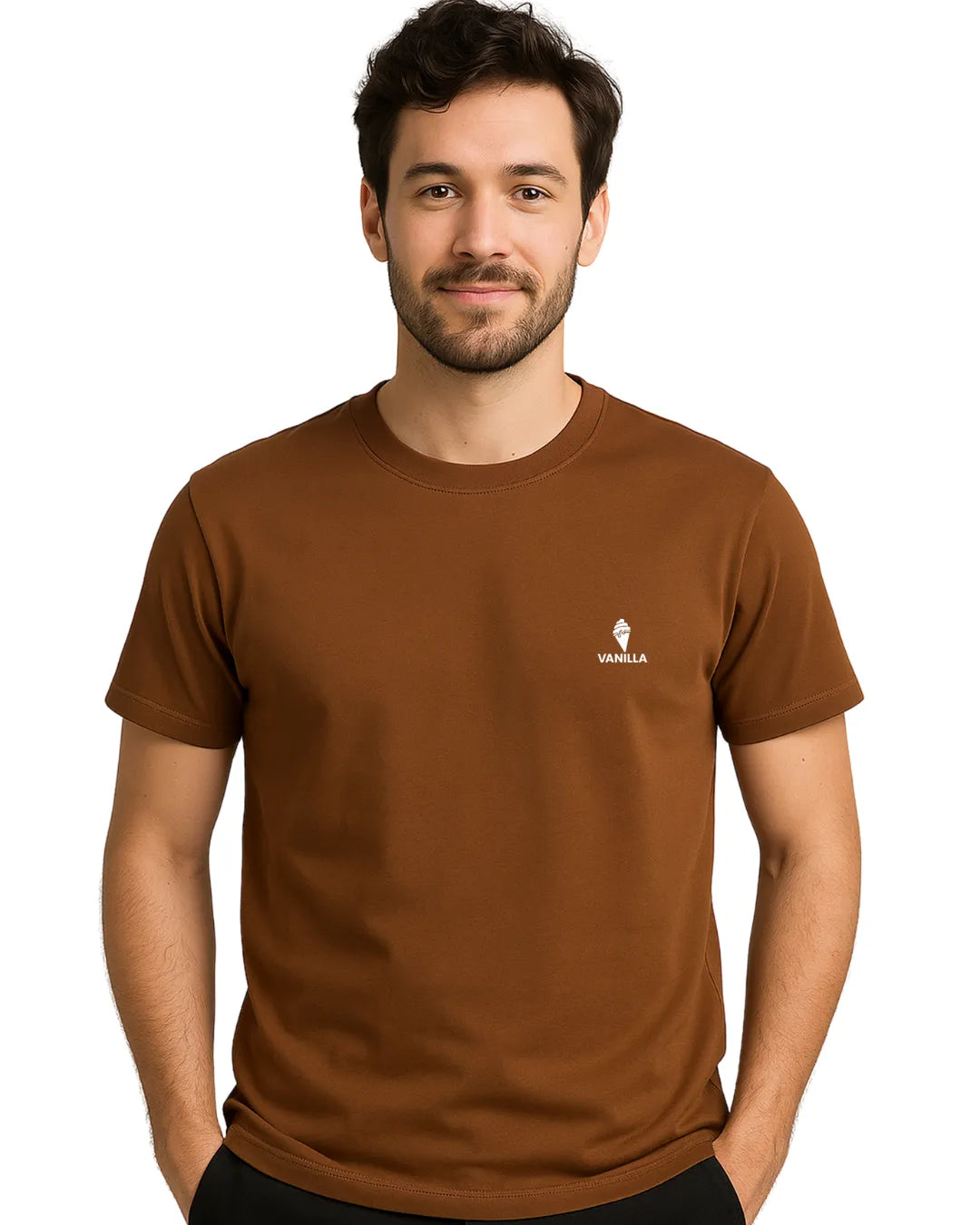 Vanilla Rust Brown Tailored Fit T-Shirt  For Men – 240 GSM Pure Cotton