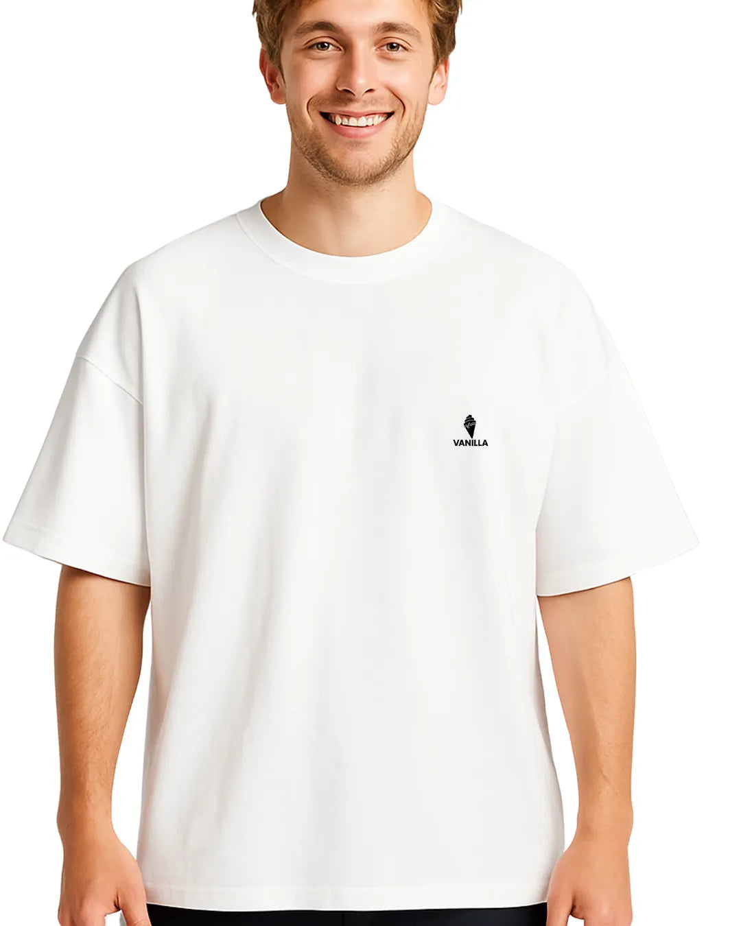 Vanilla White Oversize Drop Shoulder T-Shirt  For Men – 280 GSM Pure Cotton For Cold Weather